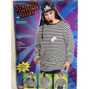 Black & White Stripe Shirt for Pirate Prisoner Costume Adult Mens up to 42"